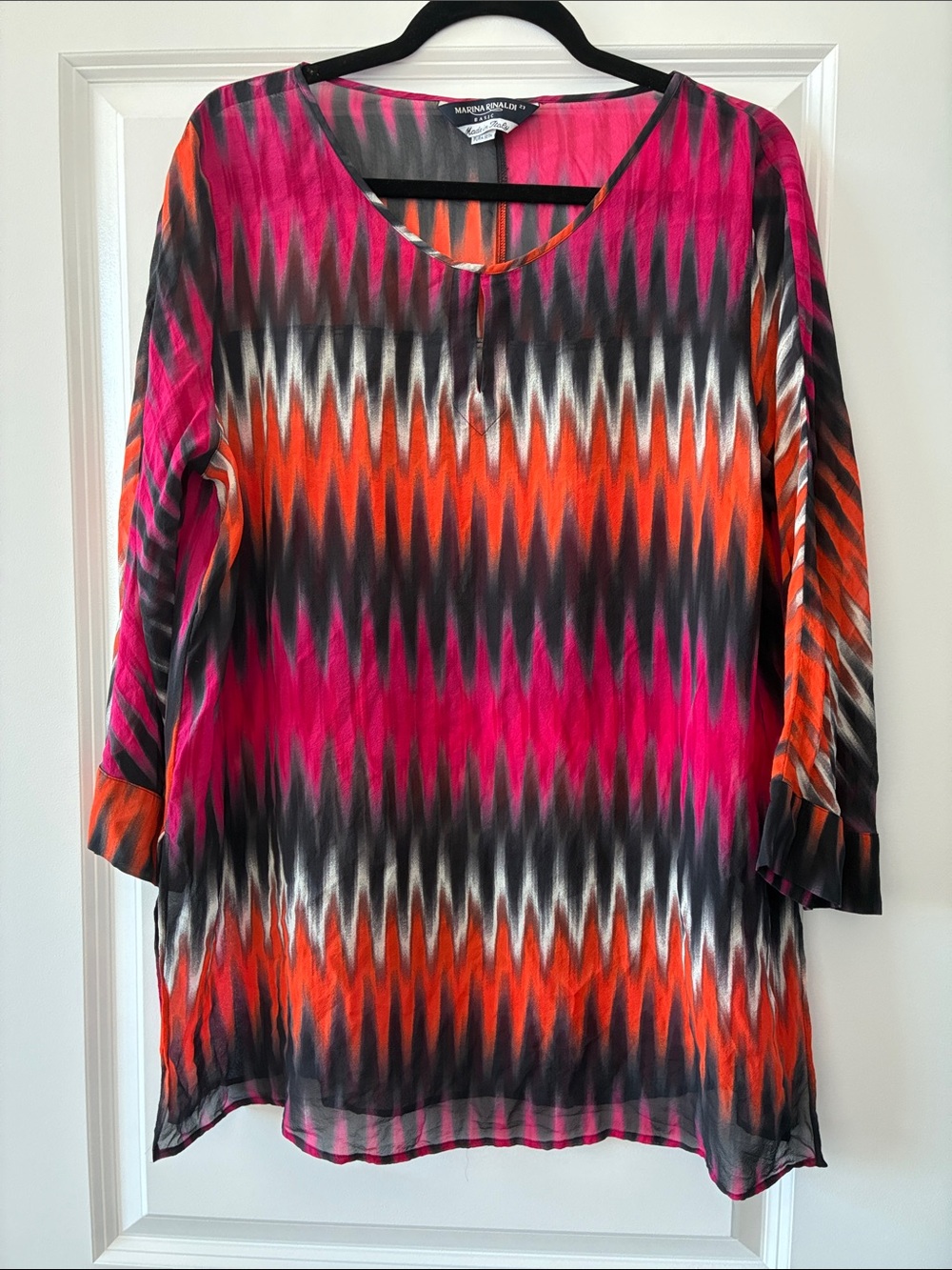 Marina Rinaldi Size 23 100% Silk Patterned Sheer Blouse - Picture 2 of 8